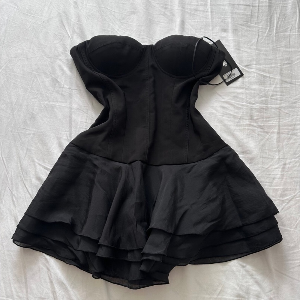 Heiress Beverly Hills black corset chiffon flared mini dresss